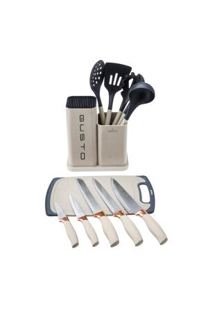 Gusto Cream 12-teiliges Messer-/Schneidebrett-Set - 8