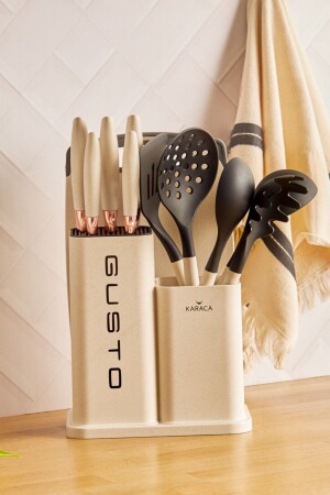 Gusto Cream 12-teiliges Messer-/Schneidebrett-Set - Karaca