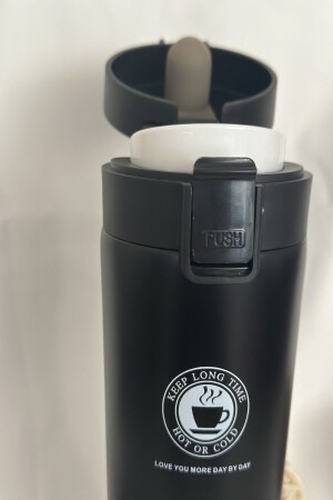 Güvenlik Kilitli Sızdırmaz Paslanmaz Çelik Filtreli 500 ml Siyah Termos Bardak Çay Kahve Termosu - 2