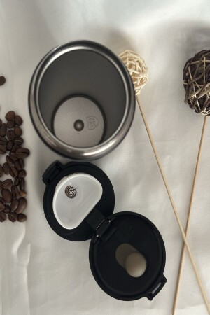 Güvenlik Kilitli Sızdırmaz Paslanmaz Çelik Filtreli 500 ml Siyah Termos Bardak Çay Kahve Termosu - 3