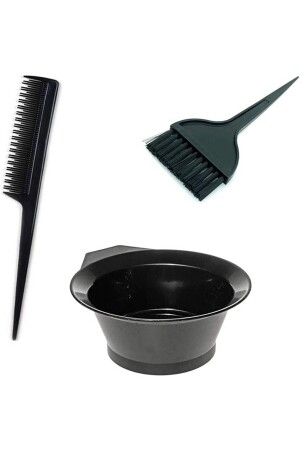 Haarfärbeschüssel, Färbebürste, Nylon und Kreppkamm, Handschuh, 3-teiliges Haaraufheller-Färbebehälter-Set - 1