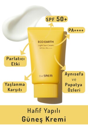 Hafif Yapılı Güneş Kremi 50 Gr - Eco Earth Light Sun Cream Spf 50- Ve Pa-- SAEELSC - 1