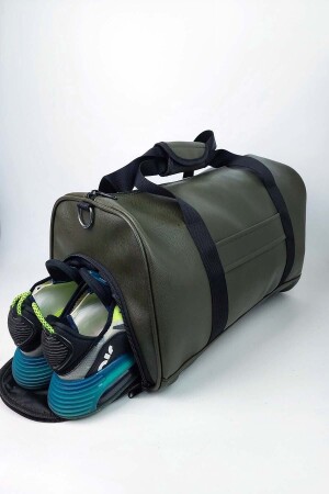 Haki Unisex Deri Seyahat&fitness Bag&spor Çantası - Omuz & Askılı Yan Ayakkabı Bölmeli Spor Çantası - 2