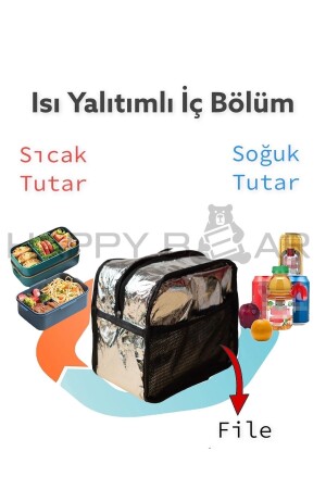 Haki Yeşil Isı Yalıtımlı Su Geçirmez Termal Çanta Yemek Taşıma Beslenme Çantası Askılı - 4