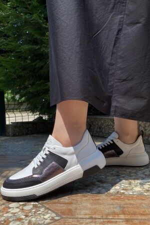 Hakiki Deri Kadın Sneaker Spor Ayakkabı Beyaz Yürüyüş Koşu Ayakkabı Taban 4cm Ortapedik (TAM KALIP) Tin07 - 3