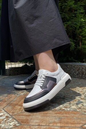 Hakiki Deri Kadın Sneaker Spor Ayakkabı Beyaz Yürüyüş Koşu Ayakkabı Taban 4cm Ortapedik (TAM KALIP) Tin07 - 1