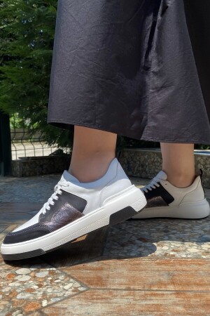 Hakiki Deri Kadın Sneaker Spor Ayakkabı Beyaz Yürüyüş Koşu Ayakkabı Taban 4cm Ortapedik (TAM KALIP) Tin07 - 4