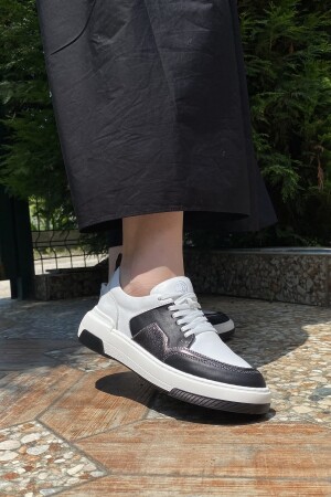 Hakiki Deri Kadın Sneaker Spor Ayakkabı Beyaz Yürüyüş Koşu Ayakkabı Taban 4cm Ortapedik (TAM KALIP) Tin07 - 5