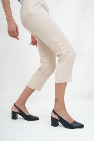 Hakiki Deri Siyah Kadın Topuklu Deri Ayakkabı Shn-0730 - 1