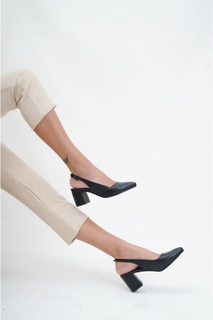 Hakiki Deri Siyah Kadın Topuklu Deri Ayakkabı Shn-0730 - 3