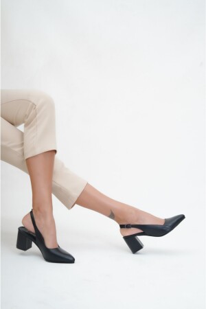 Hakiki Deri Siyah Kadın Topuklu Deri Ayakkabı Shn-0730 - 4