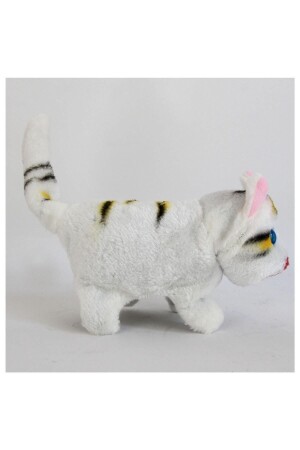 (منز) - الأبيض اللون المشي (ميو) القط المتحرك (بلوش) القط مع الأضواء الصوت - Halley Peluş Oyuncak