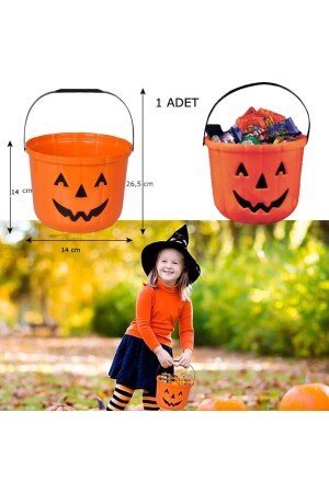 Halloween Balkabağı Figürlü Plastik Şeker Toplama Kovası 14 cm Büyük Boy - 1