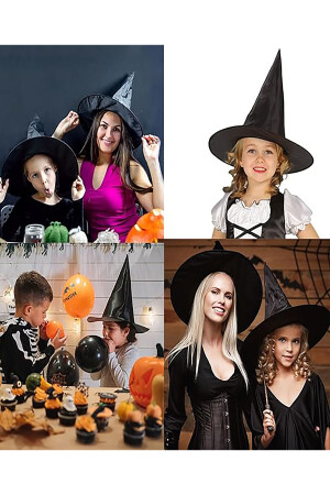 Halloween-Hexenhut, schwarzer schlichter Umhang-Set – Halloween-Hexenparty-Kostüm für Kinder und Erwachsene jeden Alters - 3