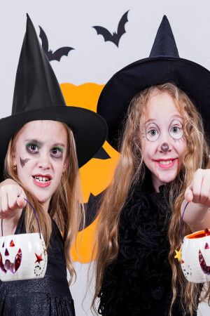 Halloween-Hexenhut, schwarzer schlichter Umhang-Set – Halloween-Hexenparty-Kostüm für Kinder und Erwachsene jeden Alters - 4
