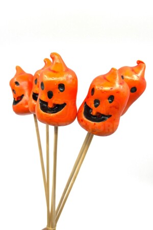 Halloween Stick Strafor Kabaklar 6 Adet 30 Cm Cadılar Bayramı Aranjman Konsept Sunum Dekor Süs - 4