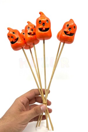 Halloween Stick Strafor Kabaklar 6 Adet 30 Cm Cadılar Bayramı Aranjman Konsept Sunum Dekor Süs - 8