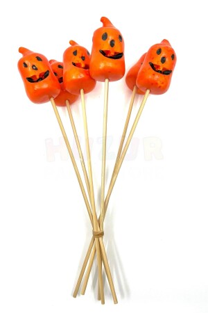 Halloween Stick Strafor Kabaklar 6 Adet 30 Cm Cadılar Bayramı Aranjman Konsept Sunum Dekor Süs - 9