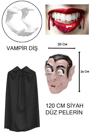 Halloween Vampir Maske Diş, Siyah Yetişkin Pelerin Cadılar Bayramı Vampir Kostüm Parti Seti 091020231213 - 4