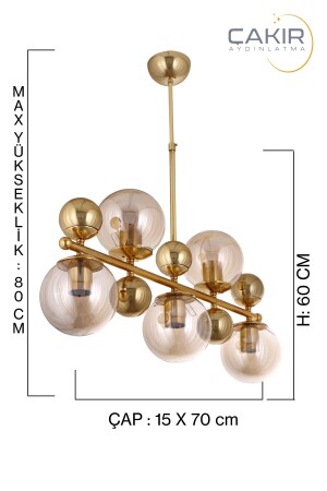 Halskette 5 Reihen Gold Gelb Honig Glas Pendelleuchte Kronleuchter - Çakır Avize 7540-S - 4