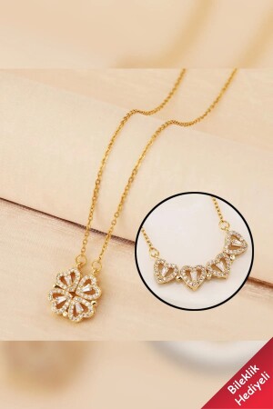 Halskette aus Zirkonstein, zu öffnen, mit mehreren Herzen, geschlossen, Kleeblatt, Magnet, anlaufgeschützt, Goldstahl-Halskette THE00513 - The Collection