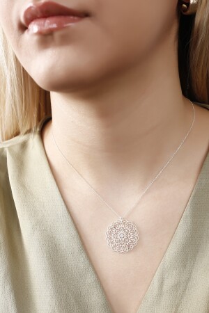 Halskette „Blume des Lebens“ mit Kette aus 925er Sterlingsilber und weißem Zirkonstein bilsen1010 - 6