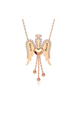 Halskette „Engel meines Herzens“ aus Rosésilber mit Quasten und Namen KL1901 - 1