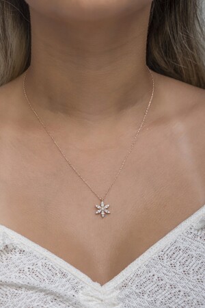 Halskette mit Lotus- und Kamelienblüten aus 925er-Sterlingsilber, weißer Stein, Nr. 998648 - 3