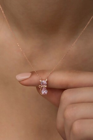 Halskette mit rosa Steinkatze aus 925er Sterlingsilber Nr. 998423 - NEREZE