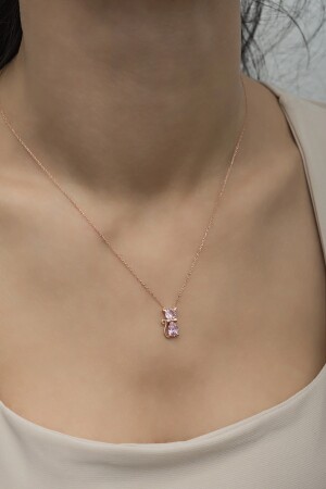 Halskette mit rosa Steinkatze aus 925er Sterlingsilber Nr. 998423 - 3