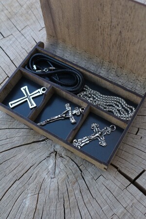 Halsketten-Set aus Holz mit speziellem Kreuzkasten, Seil und Kette DP-19 - 5