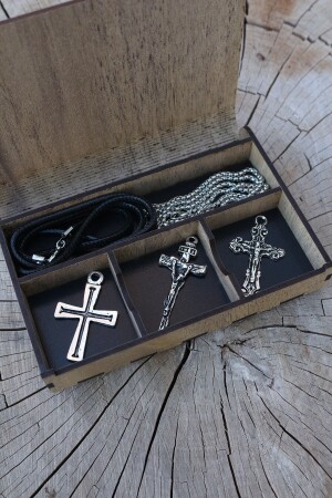 Halsketten-Set aus Holz mit speziellem Kreuzkasten, Seil und Kette DP-19 - 6