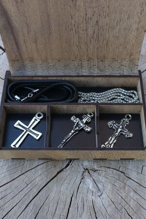 Halsketten-Set aus Holz mit speziellem Kreuzkasten, Seil und Kette DP-19 - 1