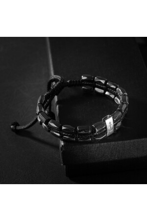 Hämatit-Naturstein-Silber-Herren-Lederarmband, verstellbare Größe, 925er-Sterlingsilber - 5