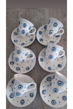 Handbesticktes Kaffeetassen-Set mit Evil Eye-Perlen für 6 Personen 196 - 1