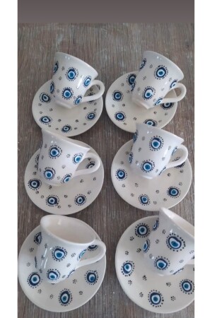 Handbesticktes Kaffeetassen-Set mit Evil Eye-Perlen für 6 Personen 196 - 3