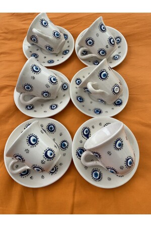 Handbesticktes Kaffeetassen-Set mit Evil Eye-Perlen für 6 Personen 196 - 4