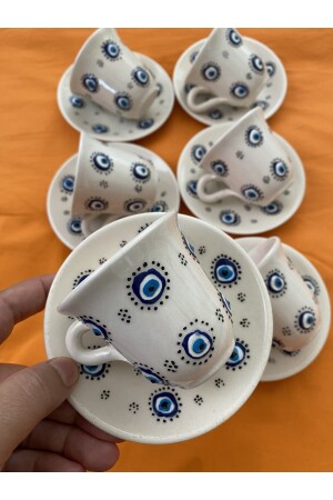 Handbesticktes Kaffeetassen-Set mit Evil Eye-Perlen für 6 Personen 196 - 5