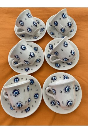 Handbesticktes Kaffeetassen-Set mit Evil Eye-Perlen für 6 Personen 196 - 7