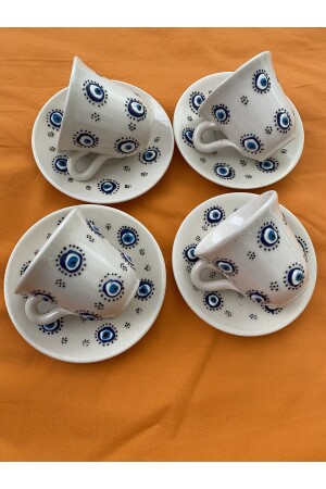 Handbesticktes Kaffeetassen-Set mit Evil Eye-Perlen für 6 Personen 196 - 8