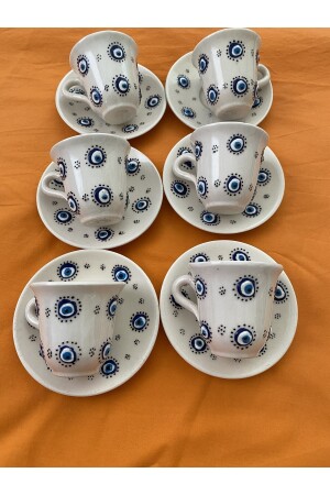 Handbesticktes Kaffeetassen-Set mit Evil Eye-Perlen für 6 Personen 196 - 9