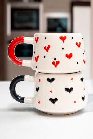 Handgefertigte Keramiktasse – 2-teilige Herztasse zum Valentinstag - 1