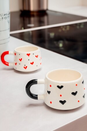 Handgefertigte Keramiktasse – 2-teilige Herztasse zum Valentinstag - 3