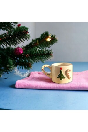 Handgefertigte Keramiktasse, Zuckerstange, Winter, Neujahr, Weihnachten, Kiefer, Tee, Kaffeetasse, Geschenk, Mitgift - 5