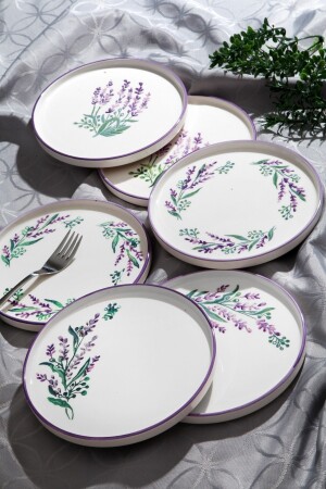 Handgefertigter, 19 cm großer, stapelbarer Lavendel-Kuchenteller im Sonderdesign, 6er-Set – Dessertteller-Set MCH08702 - 2