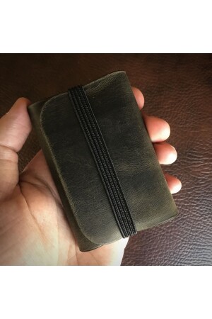 Handgefertigter elastischer Kartenhalter aus echtem und echtem Leder in Khaki-Farbe/personalisierte Geschenke/Souvenirs 6261551516 - 1