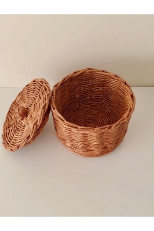 Handgefertigter Korb aus Korbgeflecht, Rattan und Bambus mit Deckel, Mehrzweckkorb, Aufbewahrungsbox, 17 x 17 cm, HLYSEPET - 2