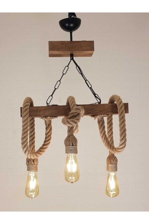 Handgefertigter Kronleuchter aus Holz für Wohnzimmer mit Seil 953- 3 Stück 3 55 x 46 Seil E27 51-60 cm Holzkaffee LN 953 - 4