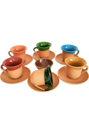 Handgefertigtes buntes Steingutbecher-Set mit 6 Stück bysanatseramikkırmizi1123000001212-1004 - Bysanatseramik