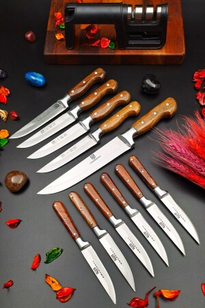 Handgefertigtes Messer für Küche, Fleisch, Brot, Gemüse, Obst, Messer und Schärfgerät, 12-teiliges Mitgift-Set 12asd1jjk - 4